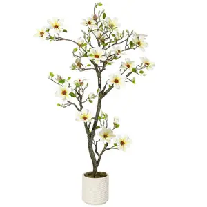 5FT Artificial Magnolia Tree - Indoor Simulation Tree with Realistic Leaves & Flowers - Perfect for Interior Decoration, Living Room, Doorway, Office & Hotel (White) Decorative Fruit Plants Nature Ornaments