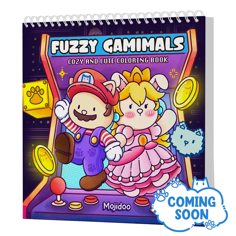 Mojidoo Fuzzy Gamimals Cozy and Cute Coloring Book for Adults Teens & Kids Featuring Comfy Animals Friends in Game-Inspired Scenes 8.5 x 8.5 inches Single-Sided Printing