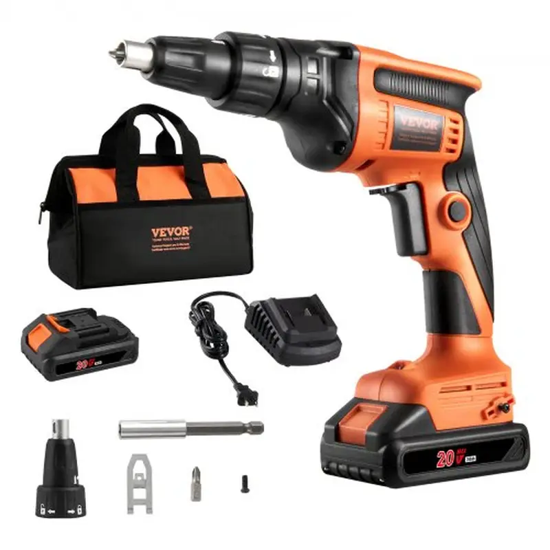 VEVOR Drywall Screw Gun, 20V Max Drywall Screwgun, 4200RPM Brushless Cordless Drywall Gun Kit with 2 Battery Packs, Charger, Belt Clip, and Tool Bag, Forward and Reverse Adjustable, Built-In LED Light Does not apply
