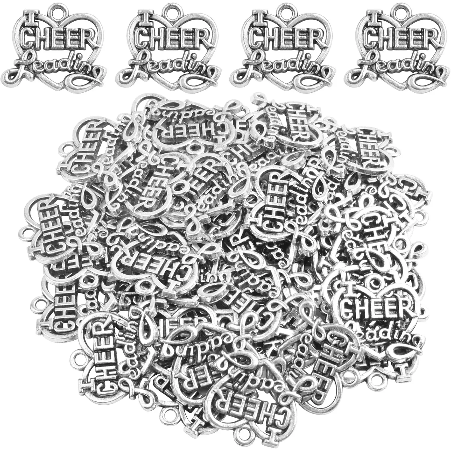 50pcs Heart Cheer leading Charms Tibetan Alloy I Love Cheer Leading Pendants for DIY Necklace Bracelet Jewelry Making Cheerleader Gifts,Antique Silver