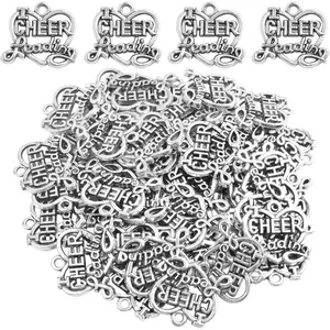 50pcs Heart Cheer leading Charms Tibetan Alloy I Love Cheer Leading Pendants for DIY Necklace Bracelet Jewelry Making Cheerleader Gifts,Antique Silver