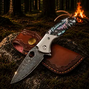 NorthForge-Portable Folding Outdoor Kitchen Tool with Leather Sheath - Compact Camping Accessory for Kitchenware Use