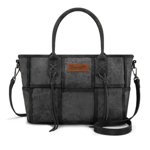 Wrangler Western Woven Big Tote Bag for Women Western Floral Tooled Purses and Handbags Multi-Pocket Sturdy Large Capacity