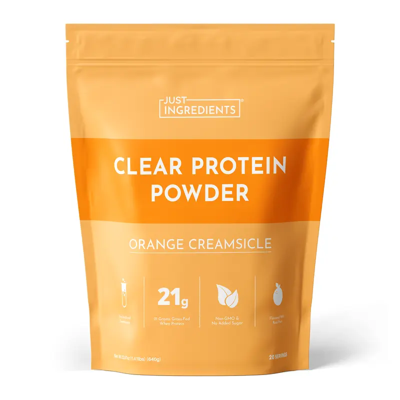 Just Ingredients Orange Creamsicle Clear Protein Powder - 20 Servings - Certified Grass-Fed Clear Whey Protein Isolate - Made with Real Food Ingredients