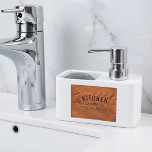Kitchen Soap Dispenser, Soap Container, Dishwasher Bottle, Liquid Divider, Hand Sanitizer Bottle, Resin Lotion Bottle, Sponge Storage Box, Non-Slip Base and Drainage hole, Suitable for kitchen, sink, bathroom, 250ml