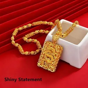 Shiny Statement 18K Gold-Plated Copper Dragon Pendant Necklace for Men Father's Day Christmas Valentine's Day Gift for Fathers Husbands Sons