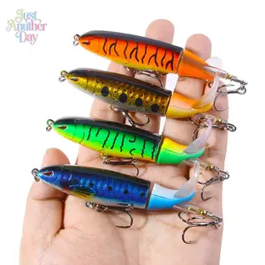 13.5g Topwater Whopper Plopper Fishing Lure, Rotating Tail Propeller Hard Bait with Reinforced Blood Groove Hooks, Floating Pencil Lure