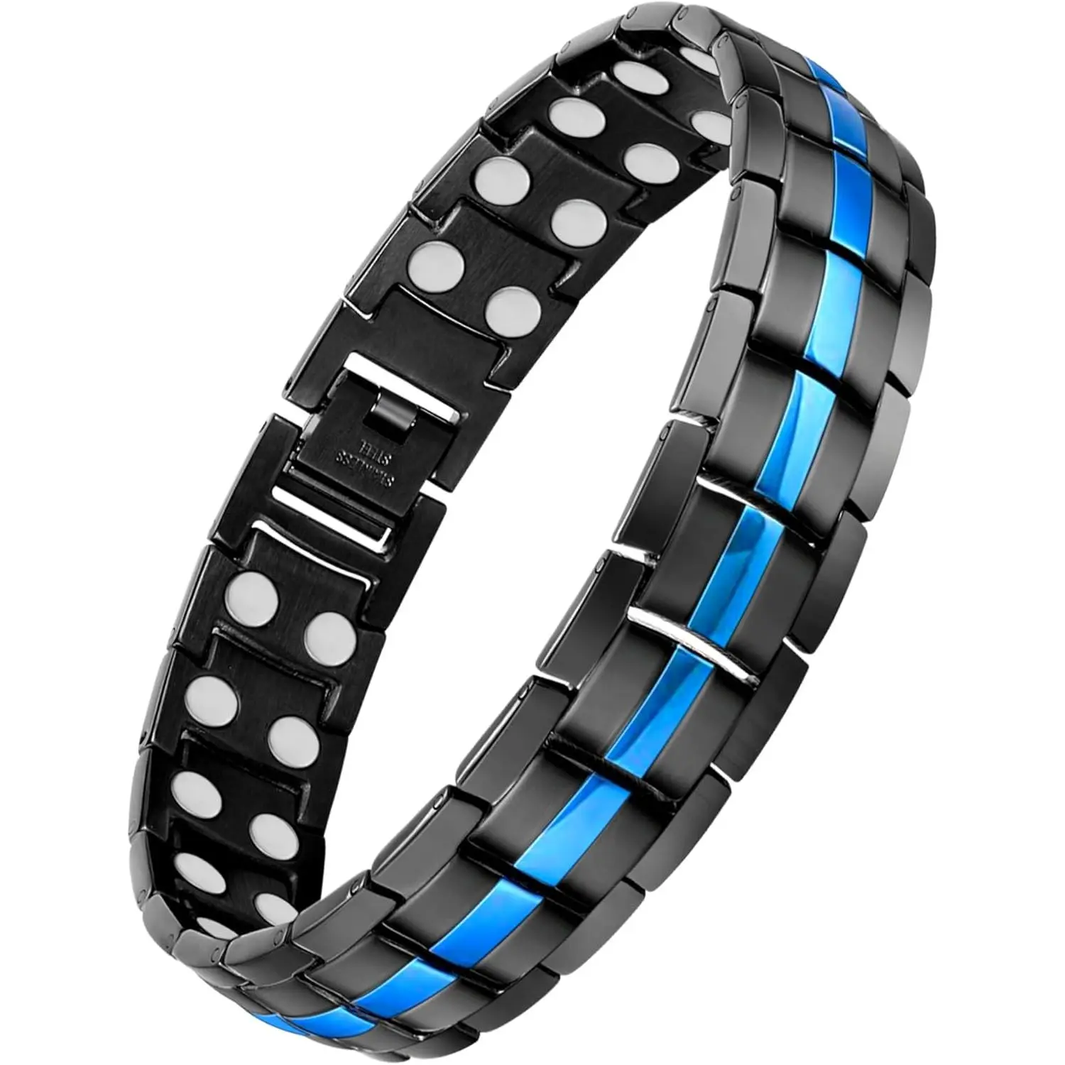 Feraco Classic Titanium Steel Bracelets Jewelry for Men, Adjustable Link Band with Double Row Ultra Strength Magnets, Metal Bracelet, Magnetic Bracelet, Lightweight