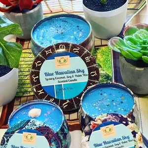 Blue Hawaiian Sky coconut, soy and palm wax scented candle.