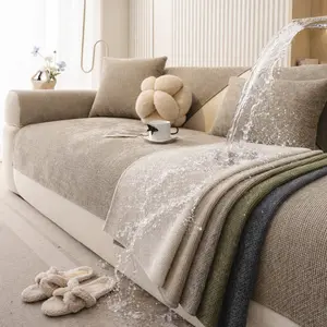 Solid Color Waterproof Sofa Cover, Non-Slip Couch Cover, Spill Resistant Sofa Protector, Wipe Clean Easy Care Furniture Cover, Pet Friendly Couch Pad, Washable Sofa Slipcover, Home Slipcover Decor