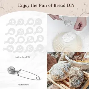 Sourdough Bread Baking Supplies, Bread Making Kit Including 9" Round & 10" Oval Cane Sourdough Baskets Danish Whisk, Bowl & Dough Scrapers, and Linen Liners, Making Baking Fermentation（13 pcs）