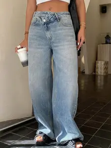 Women's Loose Fit High-Waisted Jeans, Casual All-Season Denim Jeans, Trendy Wide-Leg Design, Perfect for Daily Wear &