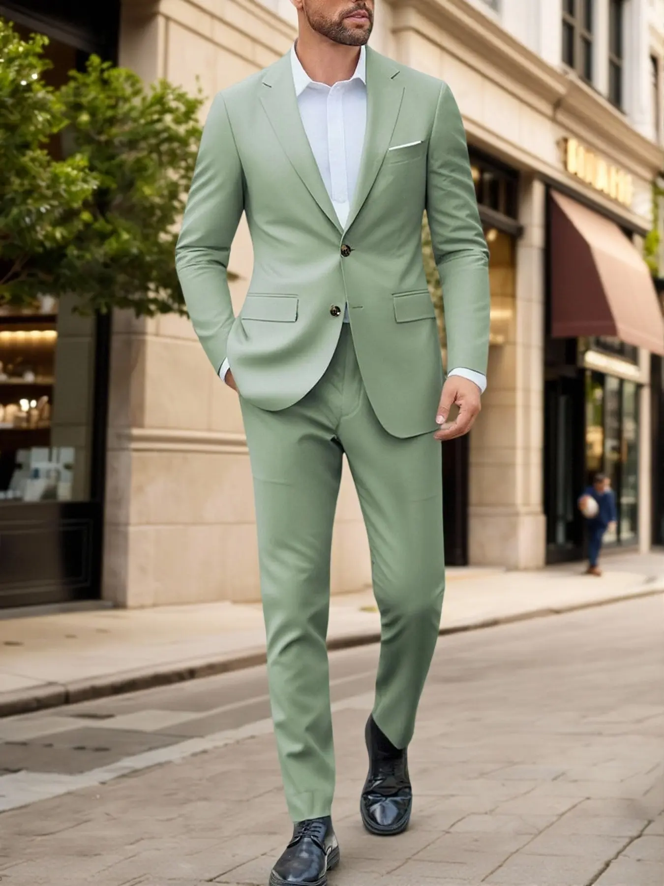 Men's Mint Plain Slim Fit Suit Set, Business Wear Suit, Light Mature Formal Style, Perfect for Dates, Parties, Daily Wear, Versatile Two-Piece Menswear, Jacket