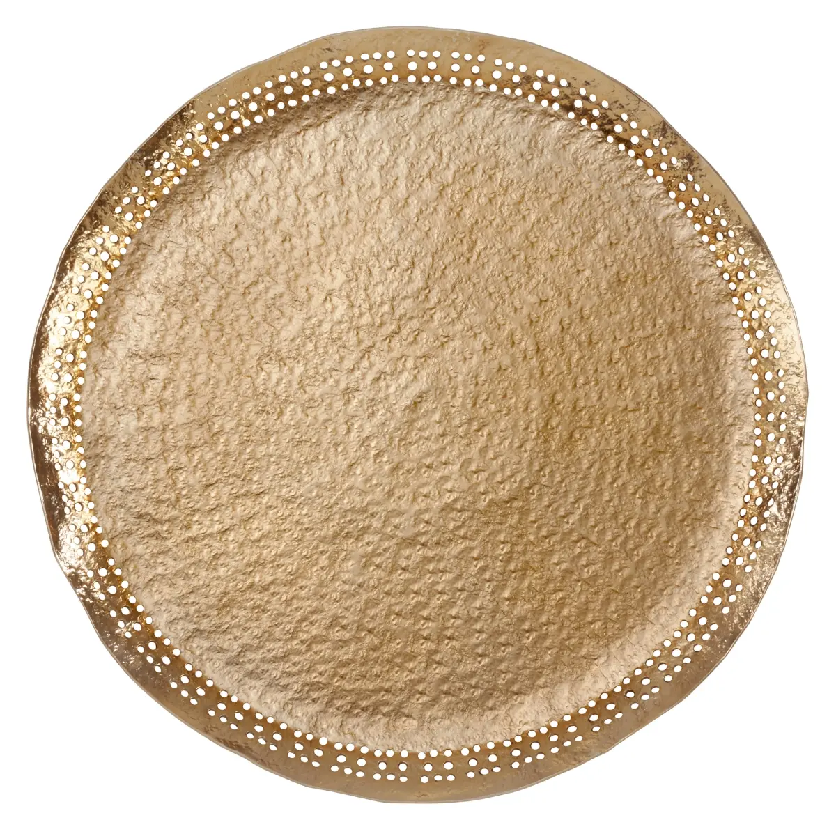 Saro Lifestyle CH126.GL14R Glam Gold-Toned Aluminum Accent Round Plates, 14 in. Vintage Hole-Punched 4-Piece Set, 3.5lbs for Table Top, Wipe Clean, Not Microwave-Safe