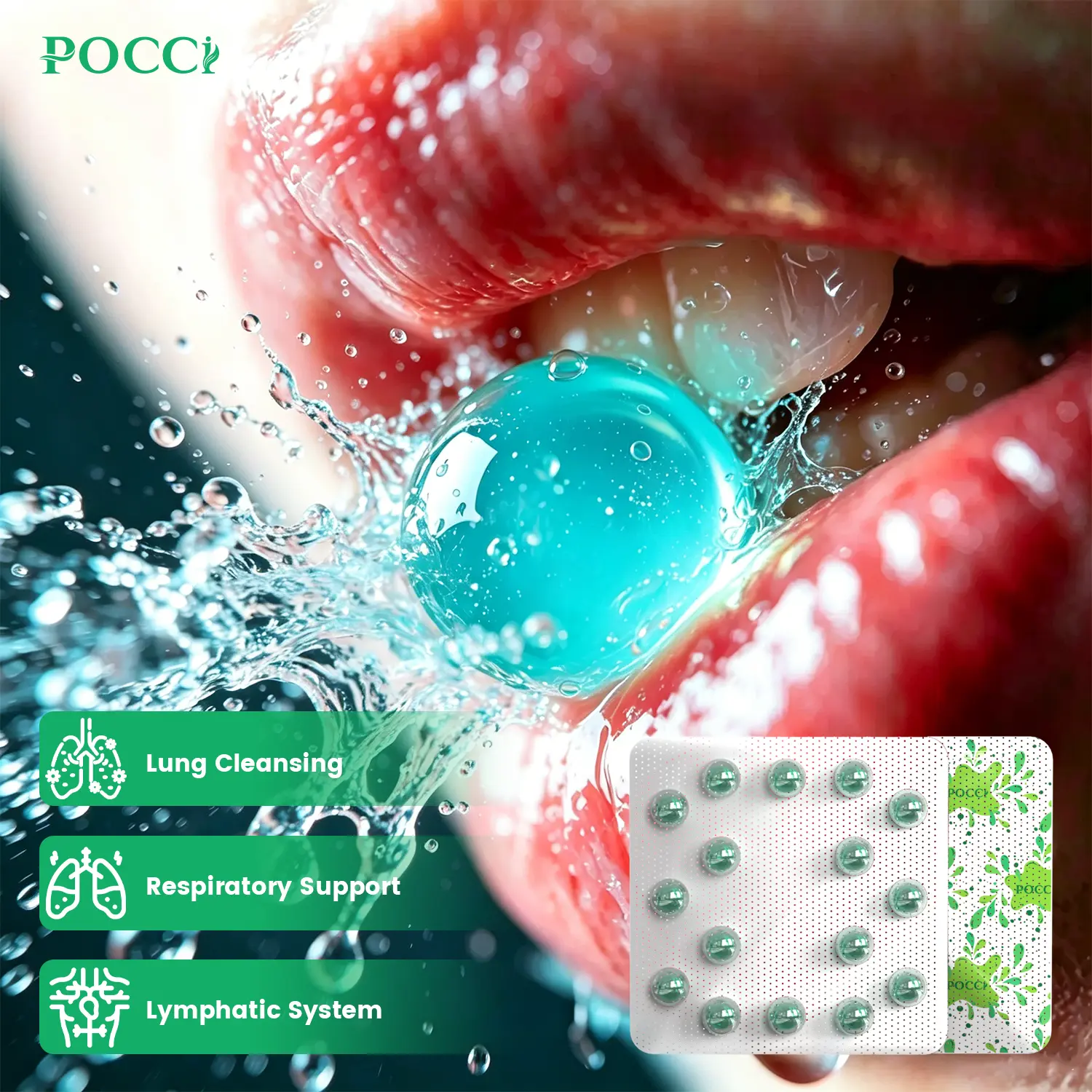 Pocci Natural Herbal Probiotic Liposomal Burst Beads Dietary Supplement - Gluten-Free, GMO-Free, 80 Beads (5 Packs x 16 Pieces), Portable Packaging, Daily Cooling Mint Fresh Breath, Oral Care & Oral Balance, Lymphatic Drainage Support