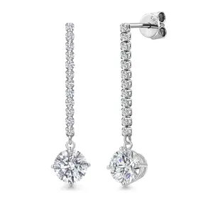 Gem Stone King 14K White Gold Gemstone Birthstone and White Lab Grown Diamond Long Liner Dangle Earrings for Women | Round 6MM and 1.5MM | White Gold Chain Drop Earrings