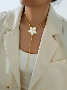 Elegant Y-Shaped Flower Necklace for Women, Zinc Alloy Chain, Casual Style Jewelry Gift for All Seasons, Perfect Birthday Party Present