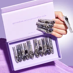 Lulunails L-series Coffin Press-on Nails LM01 - Long Handmade Press-On Nails with Unique Designs & Acrylic Nail Arts Collection