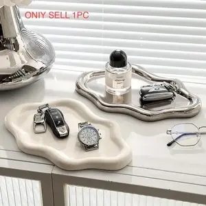 😱 Your Clutter? GONE. Vanity Perfection! | Irregular Shape Wavy Trinket Tray, Silver Catchall Bowl, Aesthetic Key Holder, Jewelry Organizer for Entryway, Entryway Essential, Modern Home Decor, Home Storage