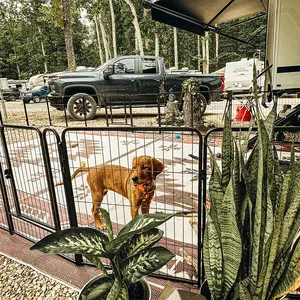 FXW Instant Dog Playpen for RV Camping, Quick Setup Outdoor Dog Fence with Hinged Panels, Heavy-Duty & Flexible, 32" H, 32 Panels for Small & Medium Dogs