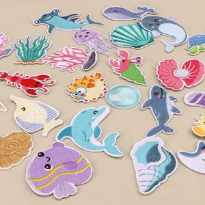 28pcs Ocean Animal Series Embroidered Fabric Patches, Cute Animals Iron-On Sewing, DIY Crafts Hat Jacket Clothing Backpack Repair Patch, Embroidery Design