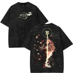 Clair Obscur Expedition 33 Washed Unisex Graphic Tees, Crewneck Short Sleeve Casual T-shirt, Gift For game Fan Men Gifts Clothes Cotton