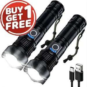 2 pack Rechargeable Strong Flashlight, 1000000LumensHigh Brightness XHP50.2 LED 2 PackWater-Resistant, 5 Modes for Various LightingNeeds super strong usb rechargeable