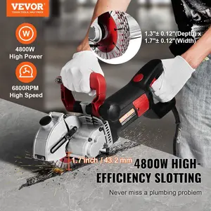 VEVOR Wall Chaser, 2500W Slotting Machine with Laser Guide 6800rpm, Max Groove Depth and Width 2" x 1.5", Concrete Grooving Cutting Machine with 5 Saw Blades and Water Pump