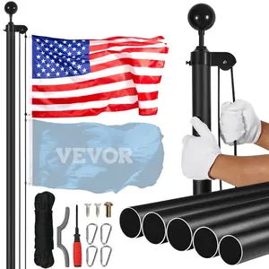 VEVOR 20FT Sectional Flag pole Kit, Heavy Duty Aluminum Alloy in Ground Flag poles for Outside, 3 Display Modes Flagpole with 3x5 American Flag, Professional Accessories, Silver