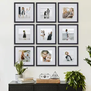 Sheffield Home 9 Piece Gallery Wall Frame Set 12x12 in Matted to 8x8, Easy Hang with Template Metal Hangers Durable Polystyrene Frames Protective Glass for Home Decor