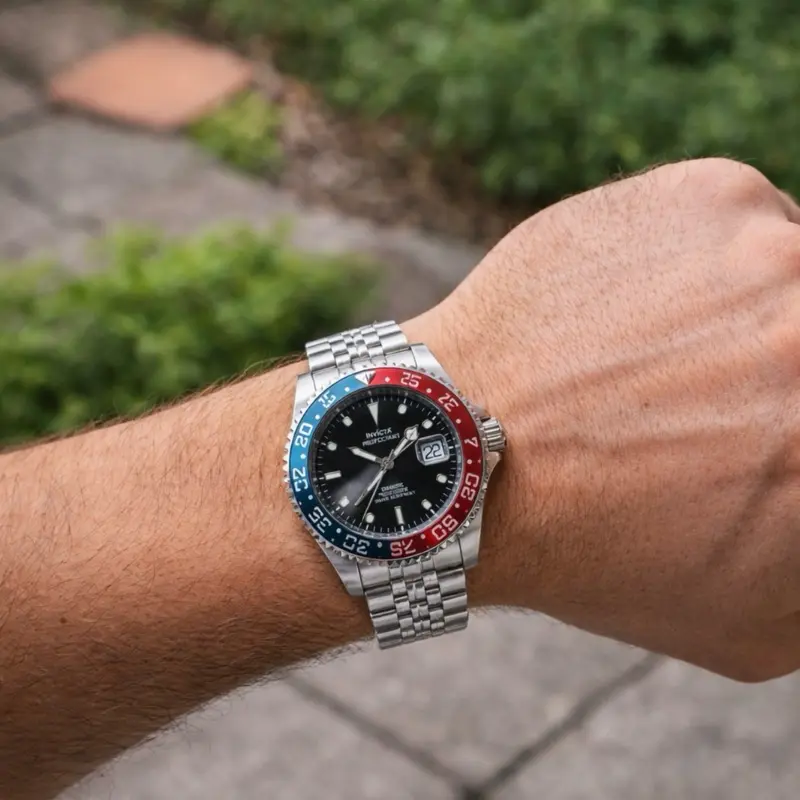 Invicta Men’s Stainless Steel Diver Watch – Red & Blue Pepsi Bezel – Original Box