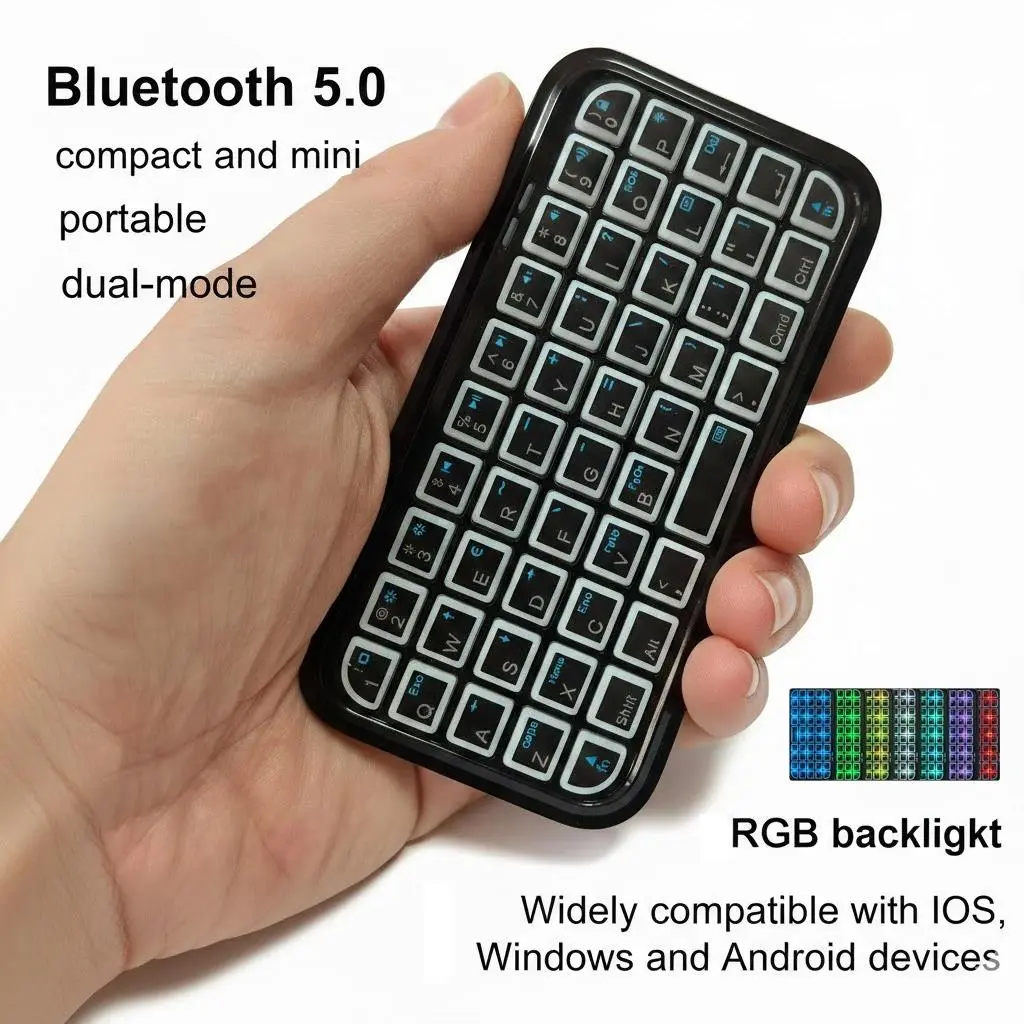 49-Key Portable Rechargeable Type-C Dual-Mode (Bluetooth + Wired) Membrane Keyboard with 300mAh Battery, Extended Life, Auto-Sleep, Comfortable Touch, RGB Backlight, Raised Design, Multi-OS Compatibility for Tablets, Smartphones, Membrane Keyboards, Rgb L