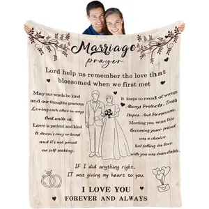 Marriage Prayer Bride Wedding Blanket Ultra Soft Flannel Cozy Warm Bedroom Couch Sofa Throw Decor Decorative Throw Perfect Engagement Gift Bridal Shower Gift Anniversary Gift for Couples Newlyweds Mr And Mrs Romantic Love Style