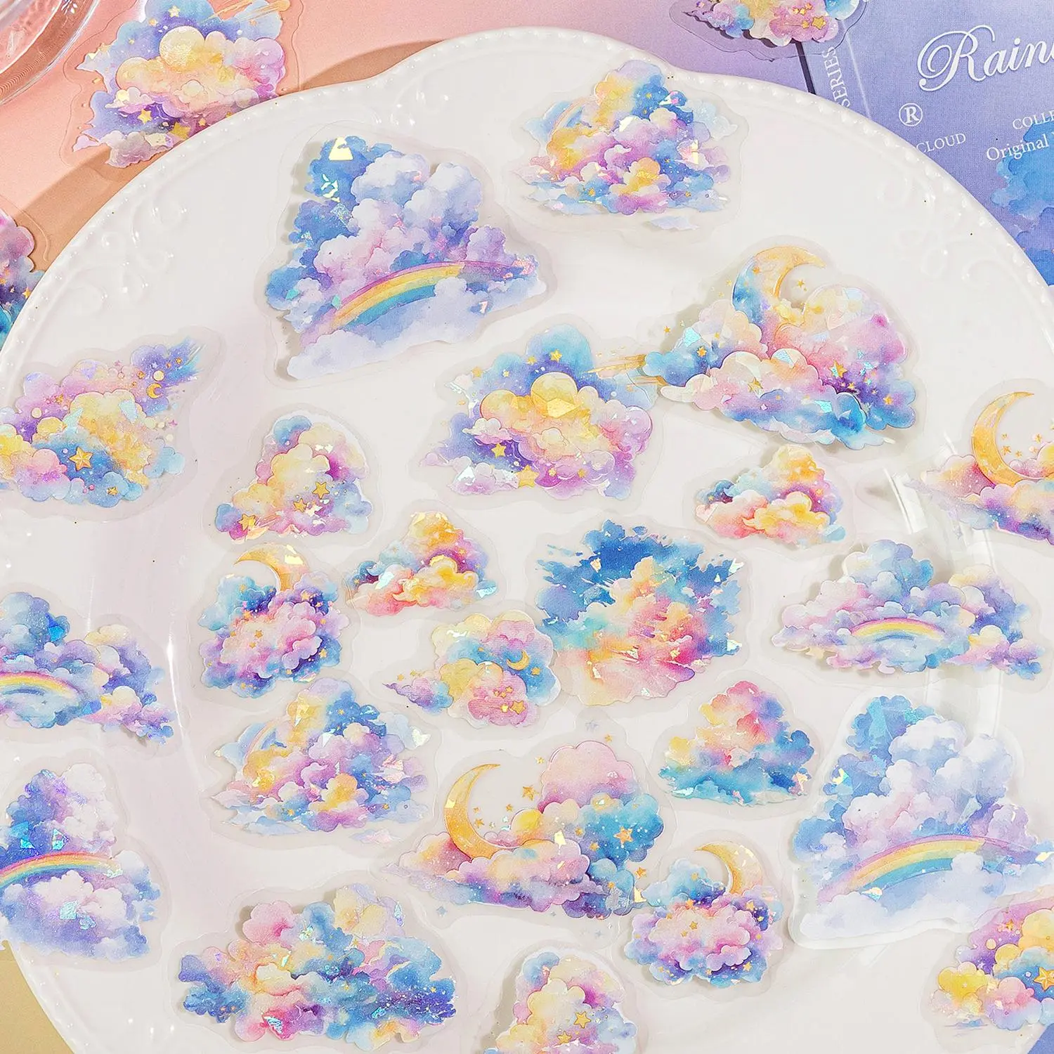 Cloud Pattern Sticker, 30 Sheets/bag Cute Cloud Sticker, Decorative Mood Calming Stickers for Scrapbooking, Journaling, Gift Wrapping, Greeting Card, Adhesive Stickers