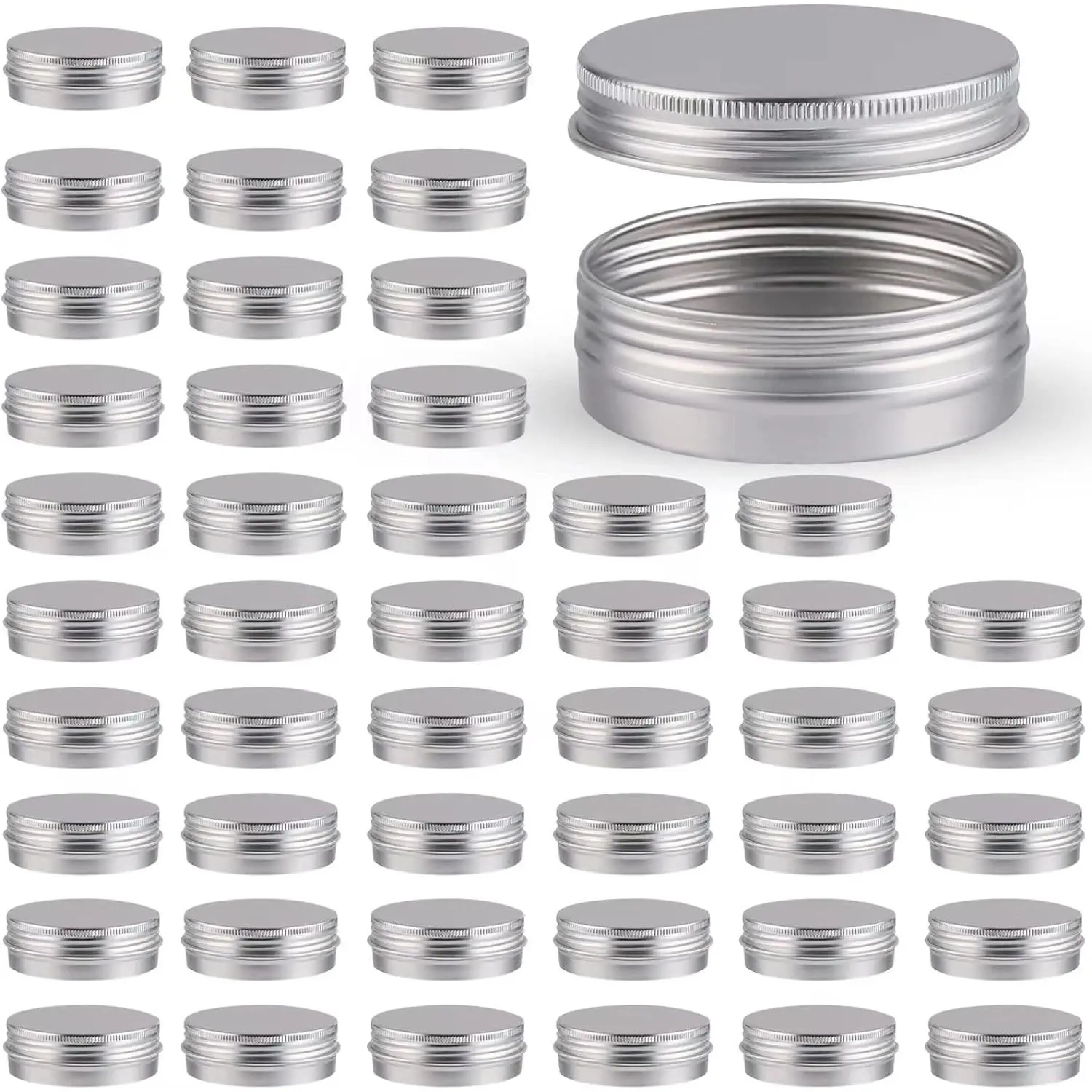 48 count Aluminum Round Cans with Lid, 2 Oz Metal Tins  Candle Containers with Screw Tops for Crafts,  Storage, DIY ()