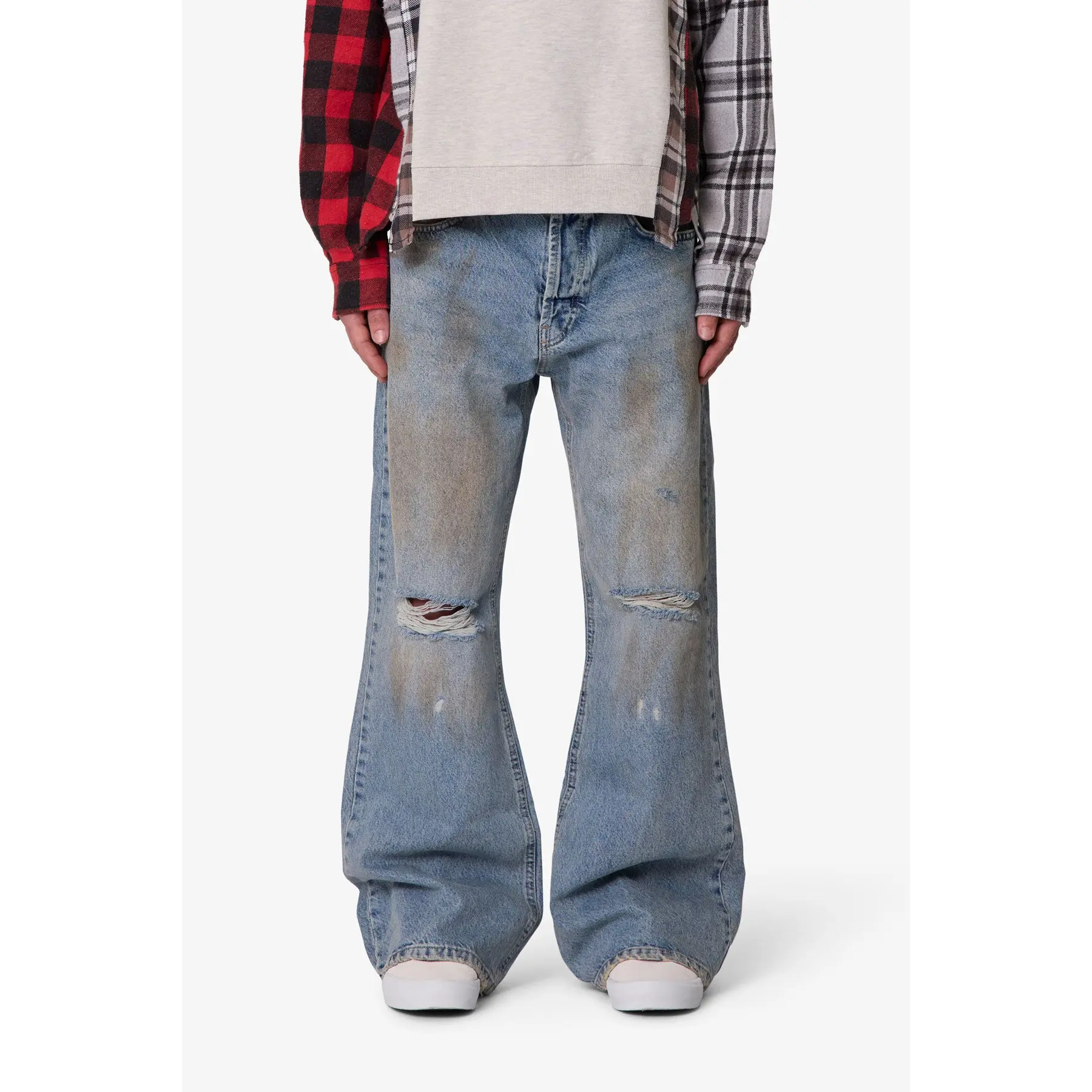 mnml Stained Kick Flare Denim - Western Blue