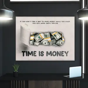 Time Is Money Quote Motivational Wall Art, Investor Office Decor Millionaire Investing Poster, Money Never Sleeps PRINTABLE, Finance Sign