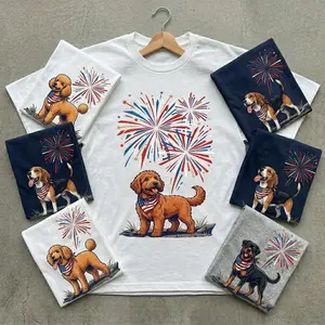4th of July Patriotic Dog T-Shirt - Choose From 15 Breeds - White, Navy, Ash Gray