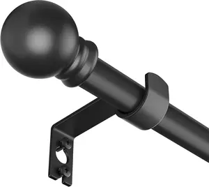 Curtain Rods for Window 32 and 48, Black 5/8 inch Splicing Single Window Curtain Rod Set with Brackets