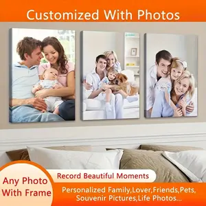 2D Flat, 3pcs Custom Photo Wooden Framed Framed Canvas Painting or framed Framed Canvas , Personalized Family, Lover, Friends, Pets, Souvenir Pictures, Life Photos, Perfect Gift for Friends, Family And Partner, Living Room,, Father's Day, Independence Day