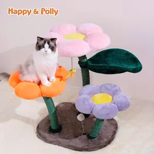 Flower Cat Tree Tower for Multi-Cat Household, Large Floral Platforms for Indoor Cats up to 30lbs with Interactive Bee Toy Scratching Posts