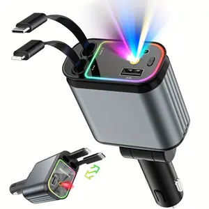 Starlight in Super Fast Car Phone Charger,  Car Phone Charger with Retractable Cables USB and Type-C Port, 4 IN 1 Retractable Car Charger Wireless Magnetic Charging portable charger charger