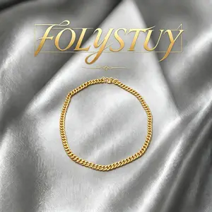 [FOLYSTUY( YNY06)]Vintage Chunky Cuba Necklace for Women, 14K Gold Plated, Versatile Plain Chain, Light Luxury Layered Wear, Basic Collarbone Chain, Non-Fading