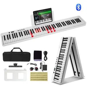VEVOR 61 Key Folding Keyboard Piano, Bluetooth MIDI, Portable Electronic Digital Foldable Piano with Sustain Pedal Touch Sensitive Lighted Keys Bag, Rechargeable for Beginners Teens Adults, BlackVEVOR Super Brand Day