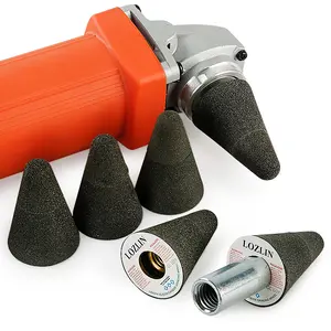 LOZLIN 4PCS Set Tapered Diamond Grinding Wheels - 60#/100#/180# Grit Green Silicon Carbide Abrasives for Stone Renovation & Ceramic Trimming Discs - Professional Edge Grinding Kit - Tool