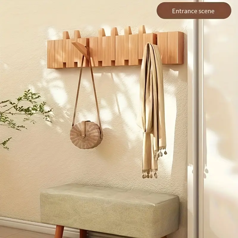 1 Piece Bohemian Style Wooden Piano Key Wall Rack, Easy to Install Wall-Mounted Coat Hook, Coat Hooks for Wall, Foldable Hanging Storage Rack, Suitable for Bedroom, Entrance, Room Decoration