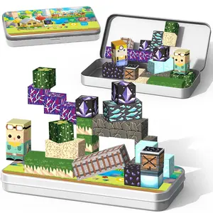 35Pcs Magnetic Toy with Iron Box for Easy Storage, Magnetic Building Blocks Set, Desert Treasure Hunting Theme DIY Different Shapes, Educational and Learning Toy Set for Teenagers' Birthdays and Halloween Gifts