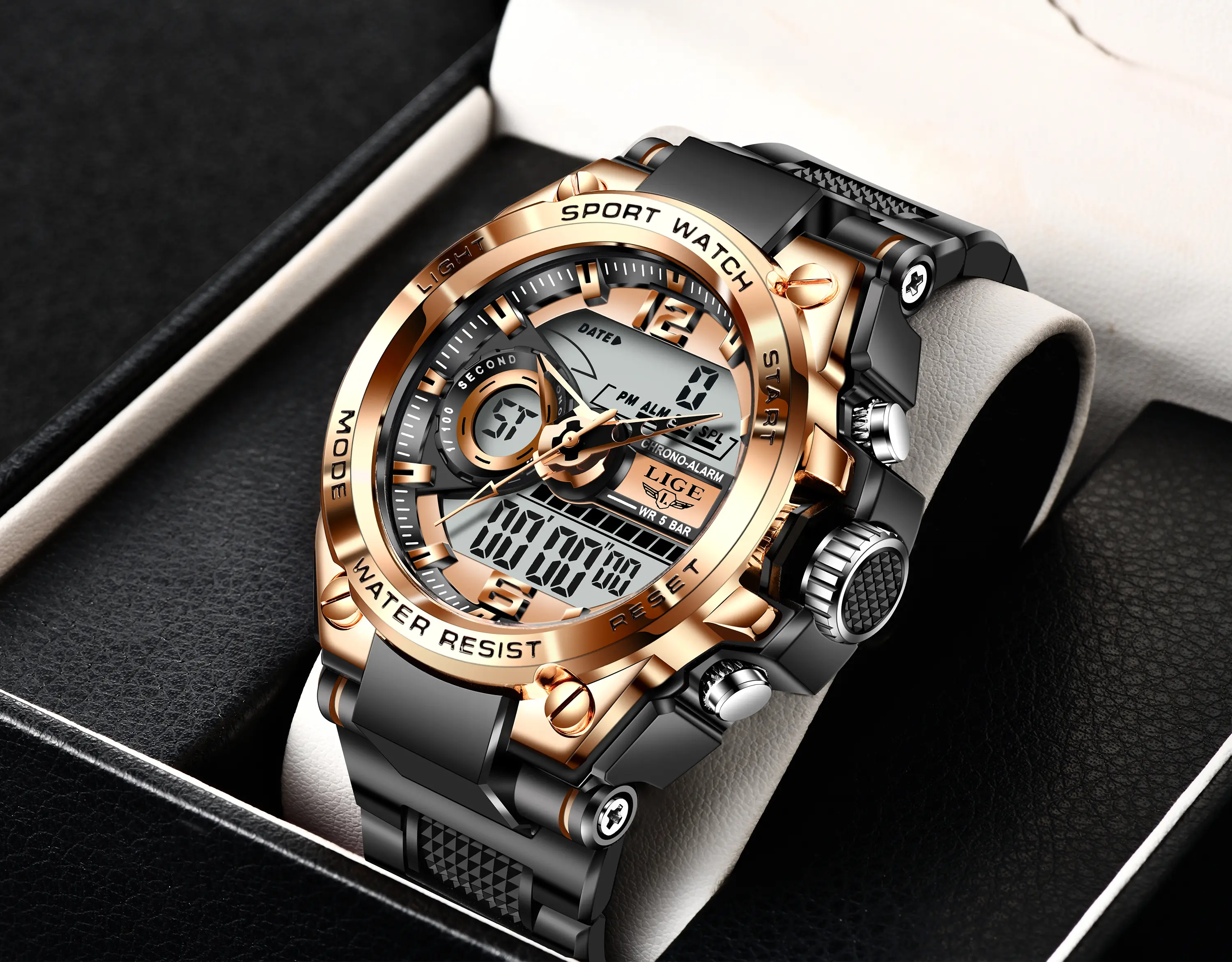 LIGE Men's Sport Watch – 50M Water-Resistant, Date and Time Display, Luminous sport digital  Watch casual sporty digital watch