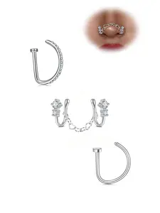 Fashion U-Shaped Chain Nose Clip with CZ Zirconia, Heart-Shaped Chain Accessories, D-Shaped Zirconia-Embellished Faux Nose Ring; Non-Piercing Nose Jewelry for Women, Perfect for Women's Daily Wear