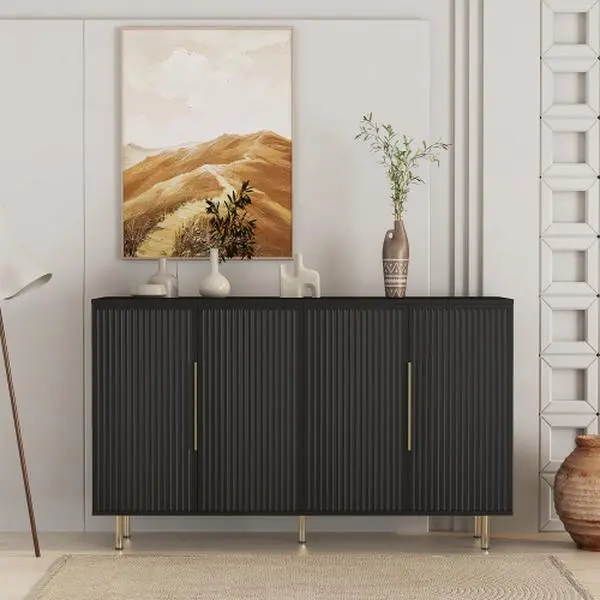 Bellemave Sturdy Waterproof Midcentury Modern Fluted Panel Cupboard Furniture - Rectangular Entryway Accent Console with Adjustable Shelves, Sideboard Credenza for Living Room, Modern Cupboards